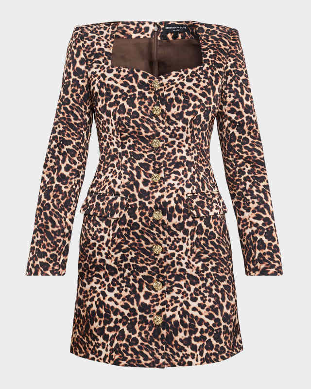 Odelia Leopard Satin Mini Dress